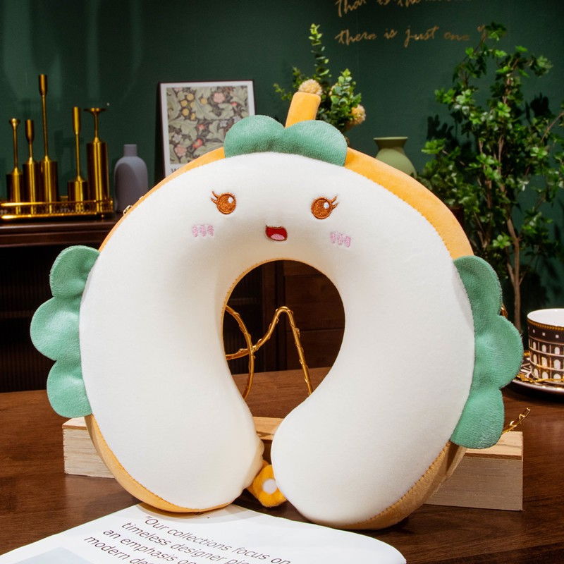 Perna de calatorie in forma de u, pentru gat si cap, umplutura din spuma cu memorie, 30x30 cm, model burger, accesoriu de voiaj, birou, masina, sistem prindere capse, alb [3]