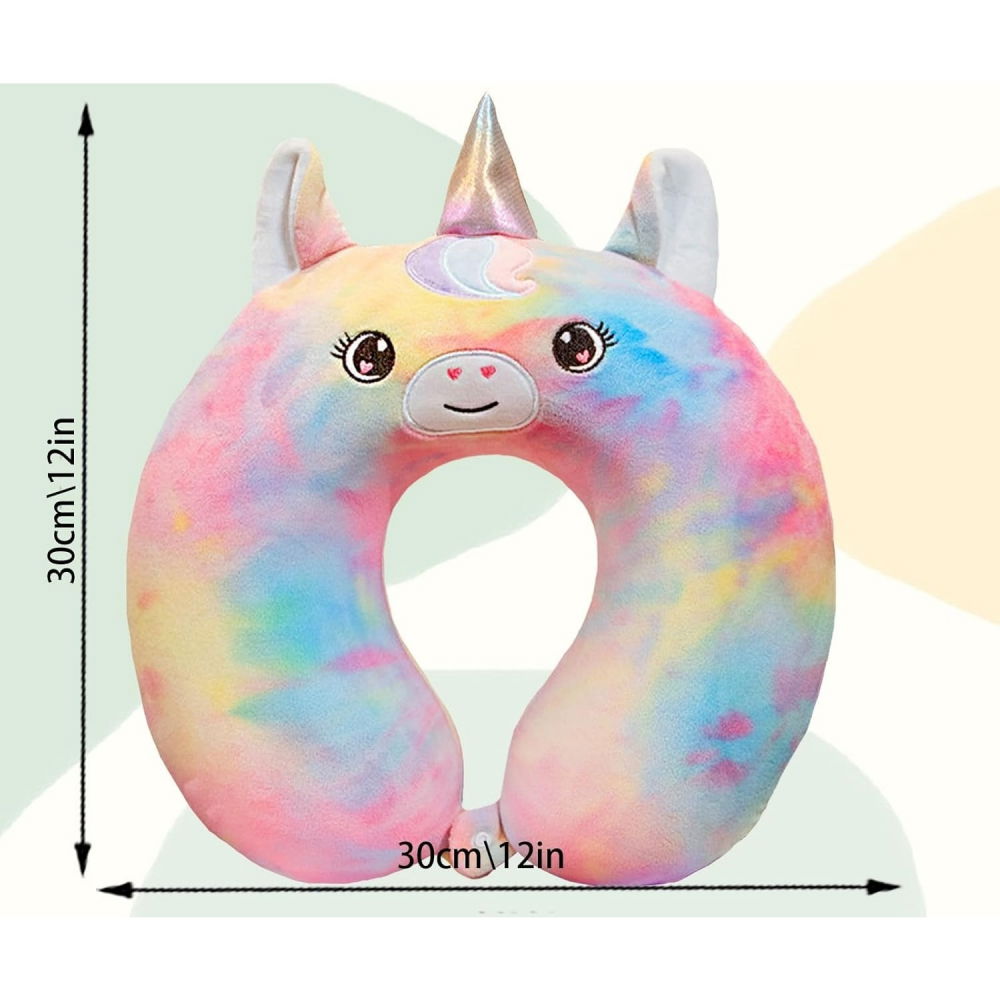 Perna de calatorie in forma de u, pentru gat si cap, umplutura din spuma cu memorie, 30x30 cm, model unicorn, accesoriu de voiaj, birou, masina, sistem prindere capse, multicolor [4]