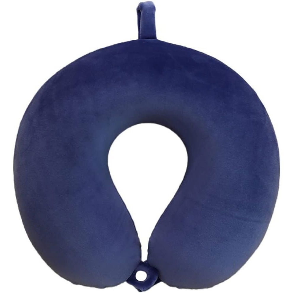 Perna de calatorie in forma de u, pentru gat si cap, umplutura din spuma cu memorie, 30x30 cm, sistem prindere capse, cutie de depozitare, albastru marin [4]