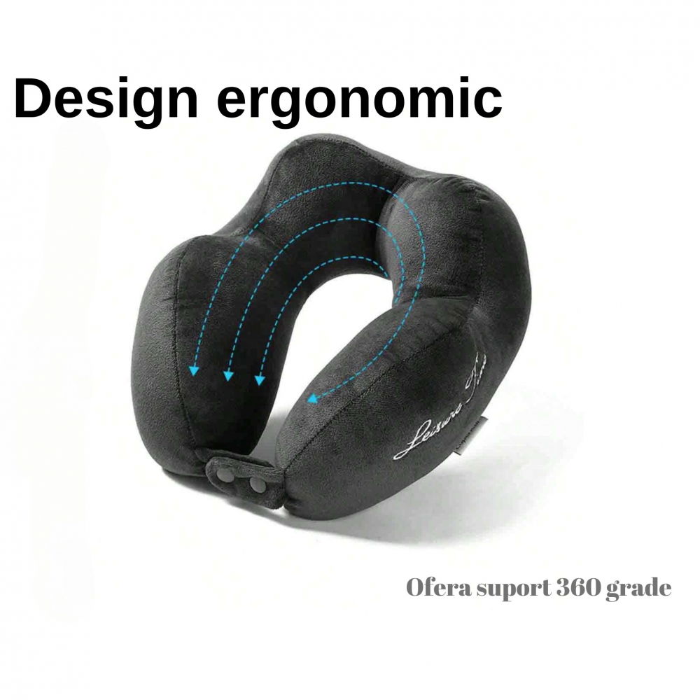 Perna de calatorie, pentru gat, din bumbac, cu 4 cocoase, ajustabila, gri [7]