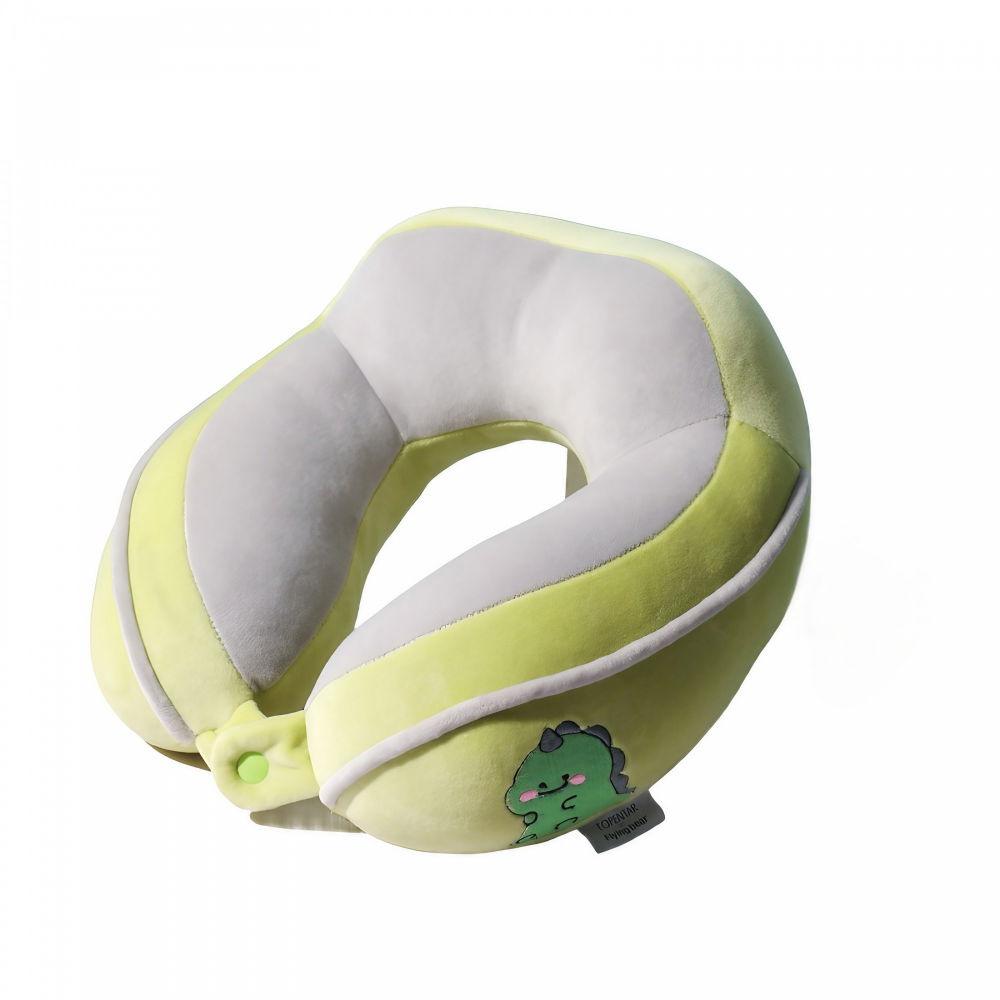 Perna de calatorie, pentru gat si cap, umplutura din bumbac, 28x28x10 cm, cu model brodat crocodil verde [5]