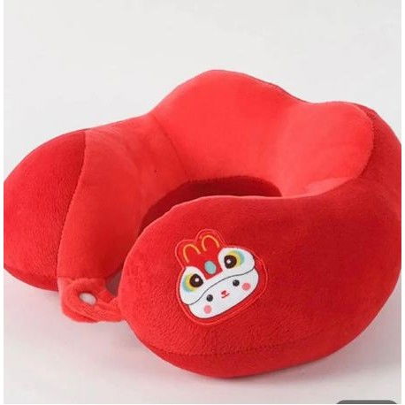 Perna de calatorie, pentru gat si cap, umplutura din bumbac, 28x28x10 cm, cu model brodat iepure, rosu [3]