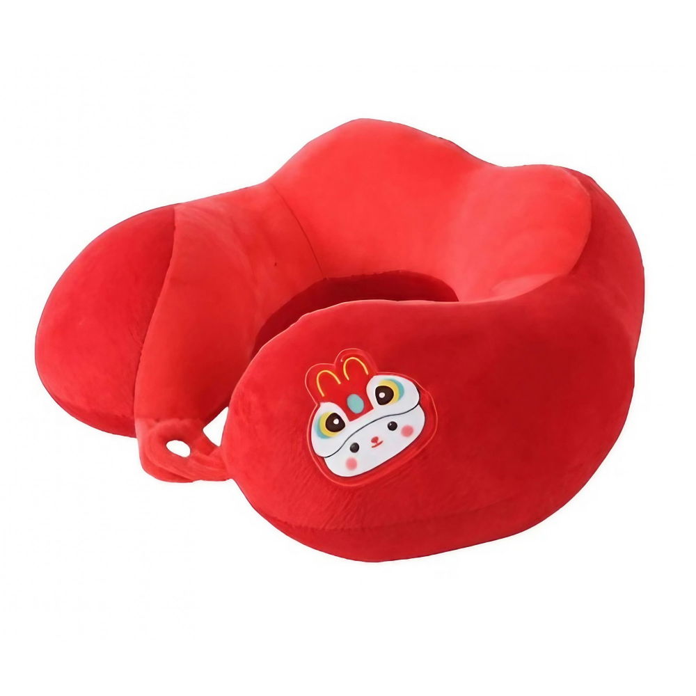 Perna de calatorie, pentru gat si cap, umplutura din bumbac, 28x28x10 cm, cu model brodat iepure, rosu [5]