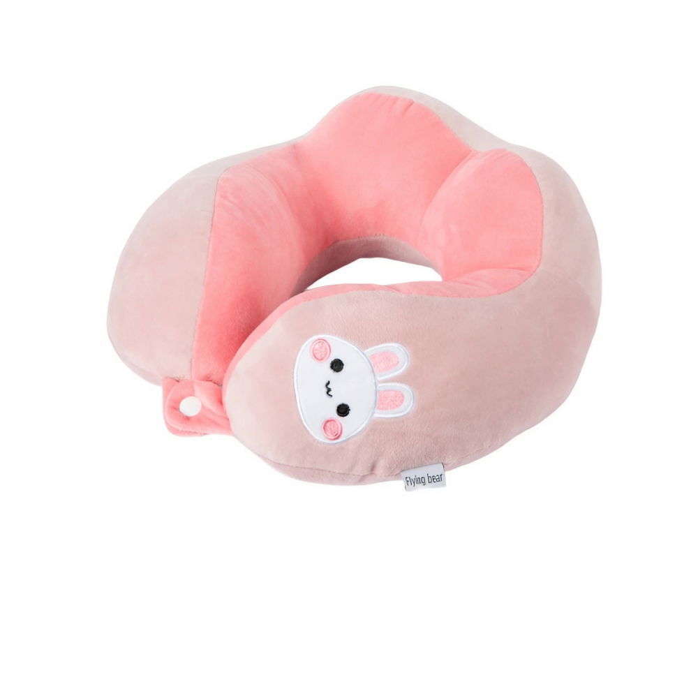 Perna de calatorie, pentru gat si cap, umplutura din bumbac, 28x28x10 cm, cu model brodat iepure, roz [5]