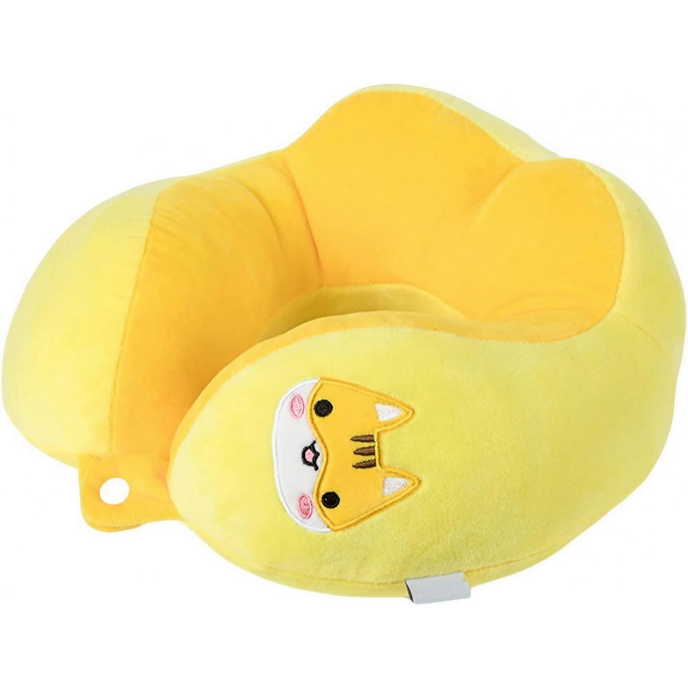 Perna de calatorie, pentru gat si cap, umplutura din bumbac, 28x28x10 cm, cu model brodat pisica, galben [3]