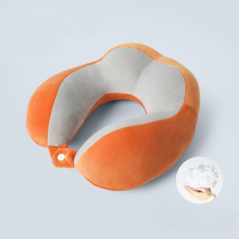 Perna de voiaj  pentru gat, din bumbac, 4 cocoase pentru confort, accesoriu de voiaj, birou, masina, sistem prindere capse, portocaliu [3]