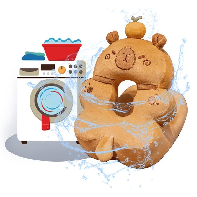 Perna din spuma, pentru birou, calatorii, model capybara, lavabila, umplutura de bumbac, spatiu cap in forma de 8, 30x35x30 cm, portocaliu [4]