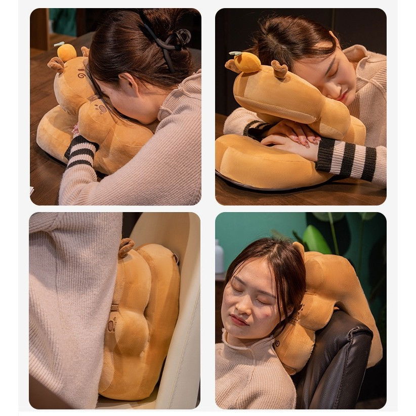 Perna din spuma, pentru birou, calatorii, model capybara, lavabila, umplutura de bumbac, spatiu cap in forma de 8, 30x35x30 cm, portocaliu [3]