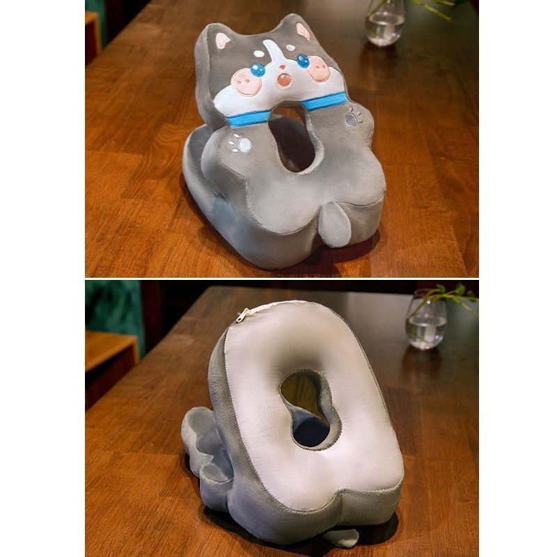 Perna din spuma, pentru birou, calatorii, model husky, lavabila, umplutura de bumbac, spatiu cap in forma de 8, 30x35x30 cm, gri [4]