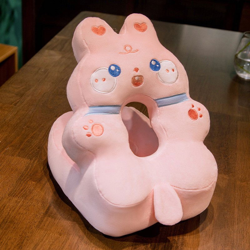 Perna din spuma, pentru birou, calatorii, model iepure, lavabila, umplutura de bumbac, spatiu cap in forma de 8, 30x35x30 cm, roz [3]