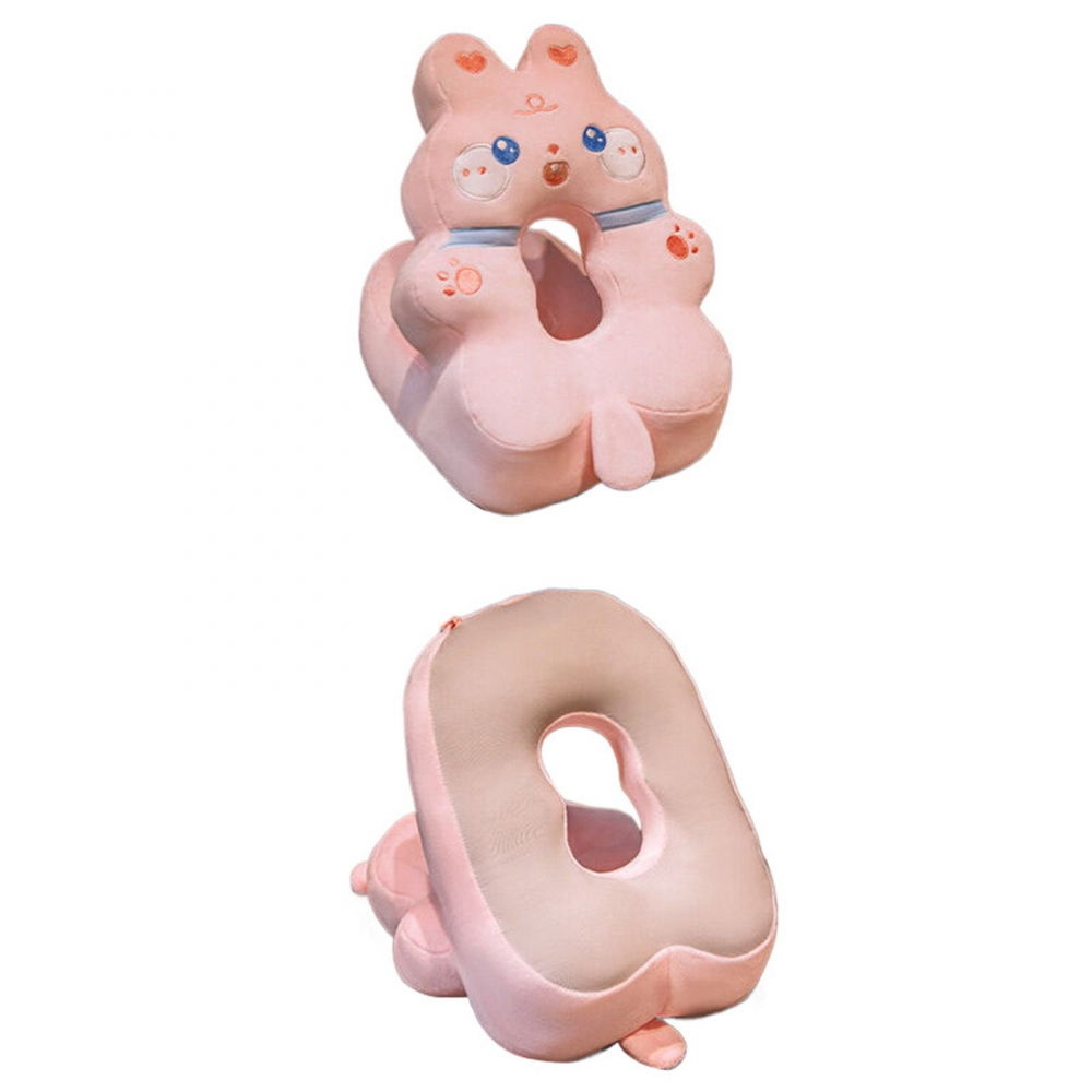 Perna din spuma, pentru birou, calatorii, model iepure, lavabila, umplutura de bumbac, spatiu cap in forma de 8, 30x35x30 cm, roz [2]