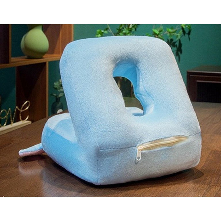 Perna din spuma, pentru birou, calatorii, pauze, model elefant, microfibra, 30x35x30 cm, albastru [3]