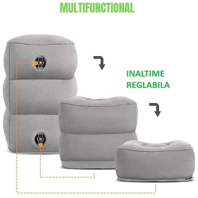 Perna gonflabila multifunctionala, pentru picioare, cap, 3 straturi, inaltime reglabila, 17.8 x 25.4 x 42.9 cm, gri inchis [3]