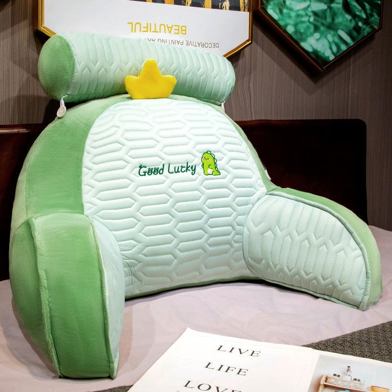 Perna multifunctionala, spatar pentru pat, protectie lombara, marime medie, 60 x 40 cm, din latex, model dinozaur, verde [2]