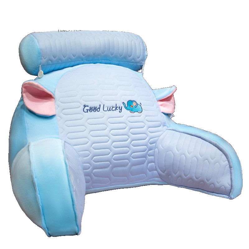 Perna multifunctionala, spatar pentru pat, protectie lombara, marime medie, 60 x 40 cm, din latex, model elefant, albastru [1]