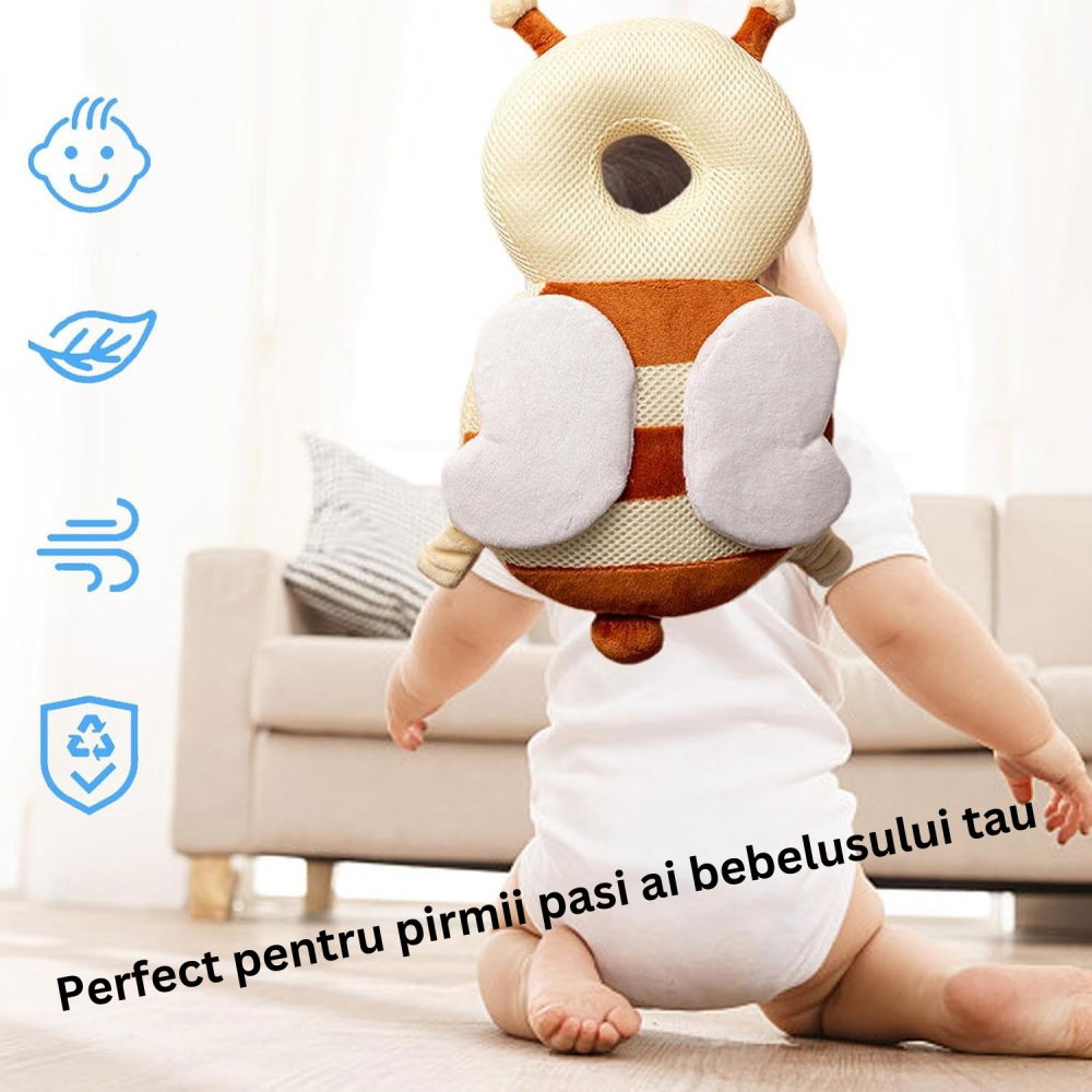 Perna tip rucsac pentru protectia capului, tetiera tip albina, pentru bebelusi, design tip plasa, 33x6x19 cm, 180 g, maro/bej [8]