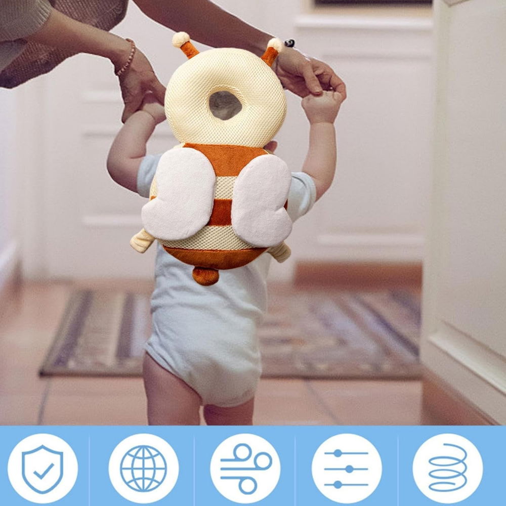 Perna tip rucsac pentru protectia capului, tetiera tip albina, pentru bebelusi, design tip plasa, 33x6x19 cm, 180 g, maro/bej [5]