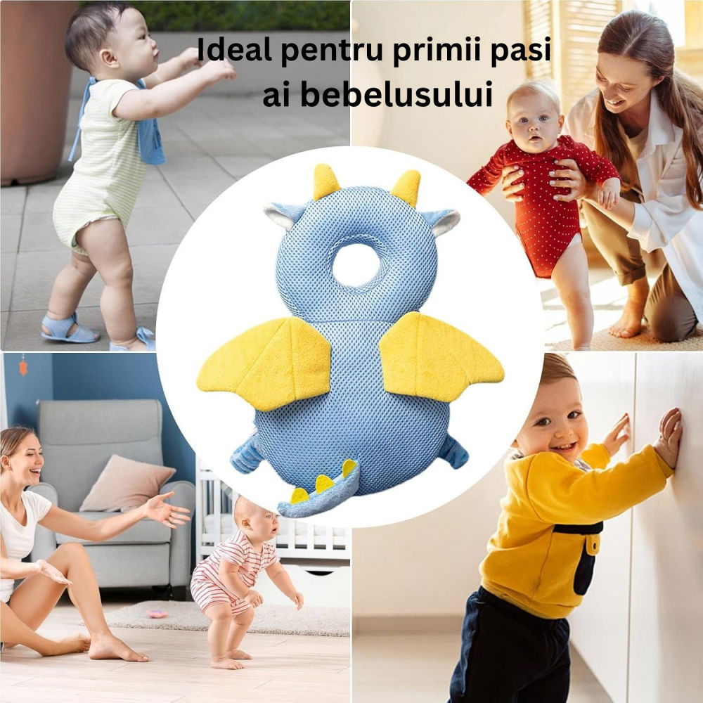 Perna tip rucsac pentru protectia capului, tetiera tip dragon, pentru bebelusi, design tip plasa, 33x6x19 cm, 180 g, albastru [7]