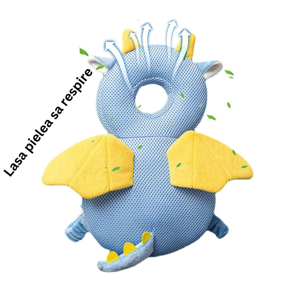 Perna tip rucsac pentru protectia capului, tetiera tip dragon, pentru bebelusi, design tip plasa, 33x6x19 cm, 180 g, albastru [6]
