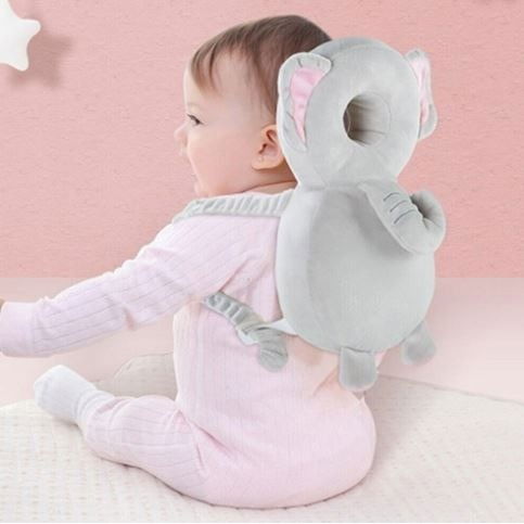 Perna tip rucsac pentru protectia capului, tetiera tip elefant de plus, pentru bebelusi, 33x6x19 cm, 180 g, gri [3]