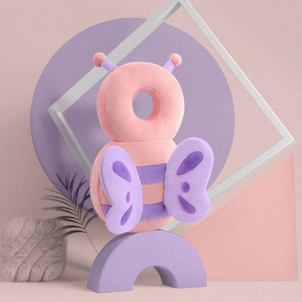 Perna tip rucsac pentru protectia capului, tetiera tip fluturas de plus, pentru bebelusi, 33x6x19 cm, roz [6]