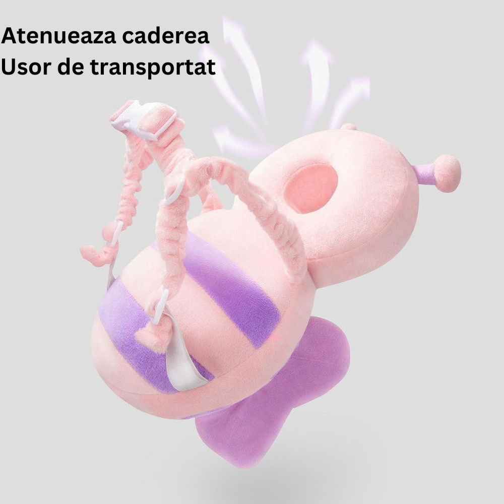 Perna tip rucsac pentru protectia capului, tetiera tip fluturas de plus, pentru bebelusi, 33x6x19 cm, roz [3]