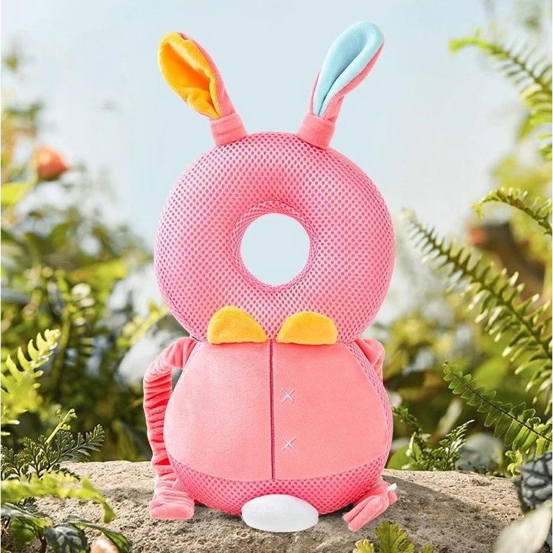 Perna tip rucsac pentru protectia capului, tetiera tip iepure, pentru bebelusi, design tip plasa, 33x6x19 cm, 180 g, roz [4]