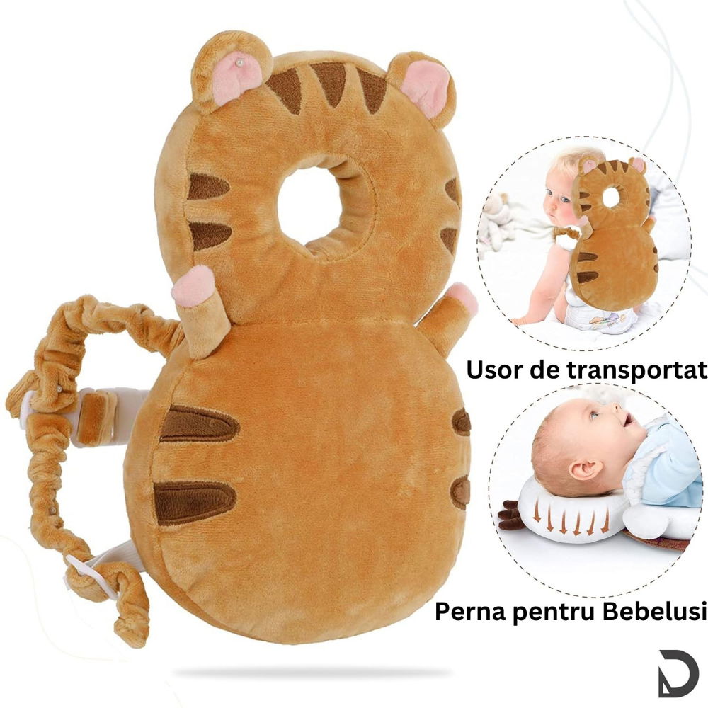 Perna tip rucsac pentru protectia capului, tetiera tip tigru, pentru bebelusi, 33x6x19 cm, 180 g, maro [4]