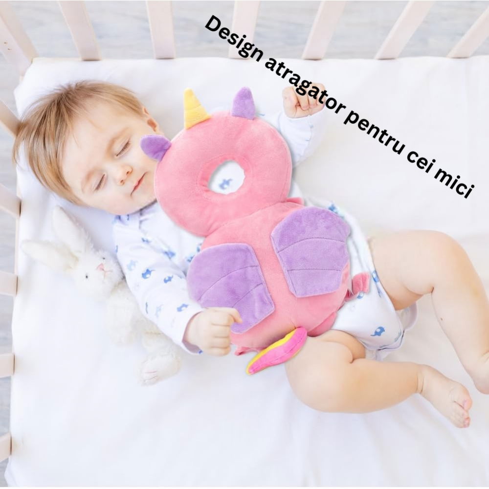 Perna tip rucsac pentru protectia capului, tetiera tip unicorn, pentru bebelusi, 33x6x19 cm, 180 g, roz [7]