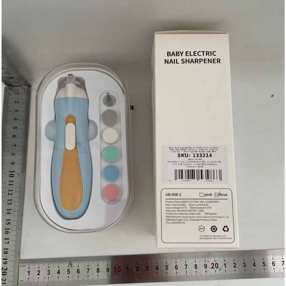 Pila electrica, pentru copii si bebelusi, din abs, 6 accesorii, cu lumina led, 9.5 x 6 x 17 cm, albastru/portocaliu [5]