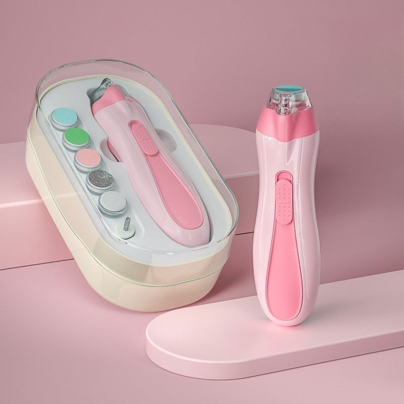 Pila electrica, pentru copii si bebelusi, din abs, 6 accesorii, cu lumina led, 9.5 x 6 x 17 cm, roz [5]