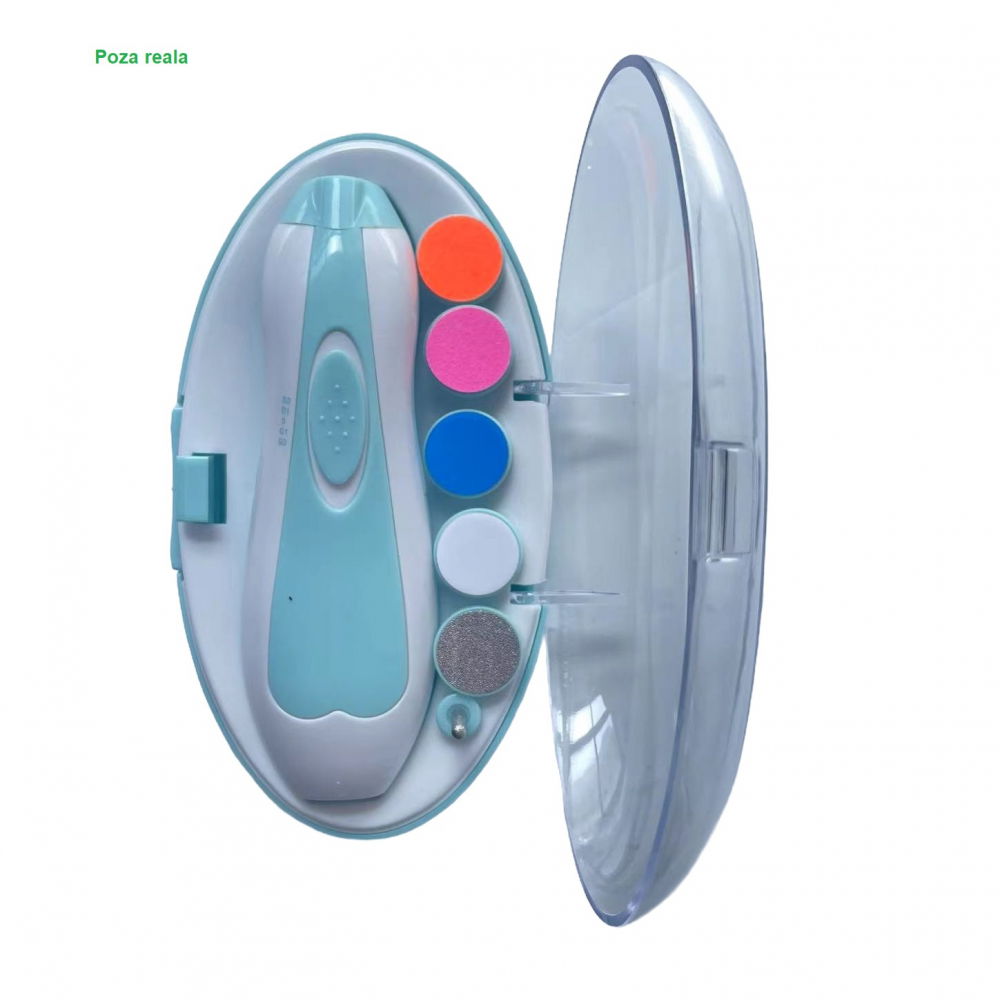 Pila electrica unghii pentru bebelusi, 6 piese, 15 x 4.5 x 3 cm, silentios, 0-3 ani, 4 trepte de viteza, albastru [2]