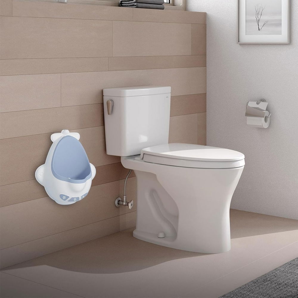 Pisoar pentru baieti, 0-8 ani, in forma de avion, perie inclusa, montare pe perete, carlig autoadeziv inclus, 29 x 33.5 cm, alb/albastru [4]