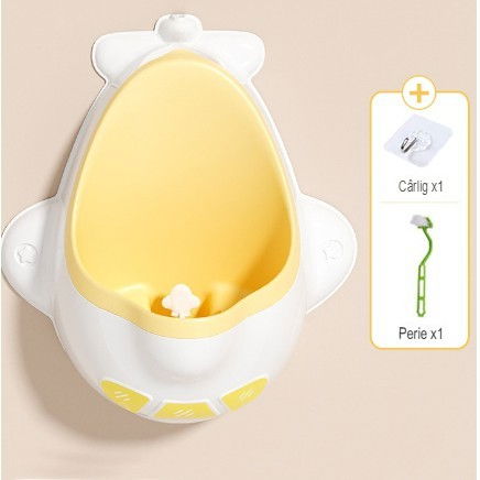 Pisoar pentru baieti, 0-8 ani, in forma de avion, perie inclusa, montare pe perete, carlig autoadeziv inclus, 29 x 33.5 cm, alb/galben [6]