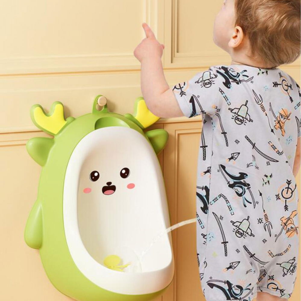 Pisoar pentru baieti, 0-8 ani, in forma de cerb, perie inclusa, montare pe perete, carlig autoadeziv inclus, 29.8 x 23.8 cm, verde [5]