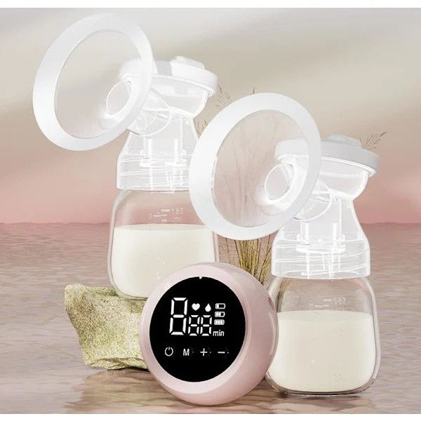 Pompa de san electrica 2 in 1, cu 2 biberoane, capacitate 180 ml, incarcare usb tip c, 1200 mah, 2 moduri, 9 viteze, roz transparent [5]