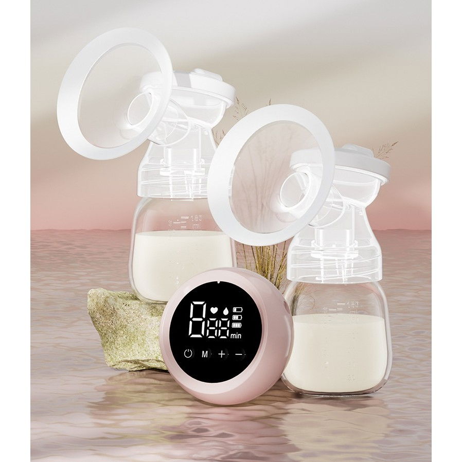 Pompa de san electrica 2 in 1, cu 2 biberoane, capacitate 180 ml, incarcare usb tip c, 1200 mah, 2 moduri, 9 viteze, roz transparent [12]