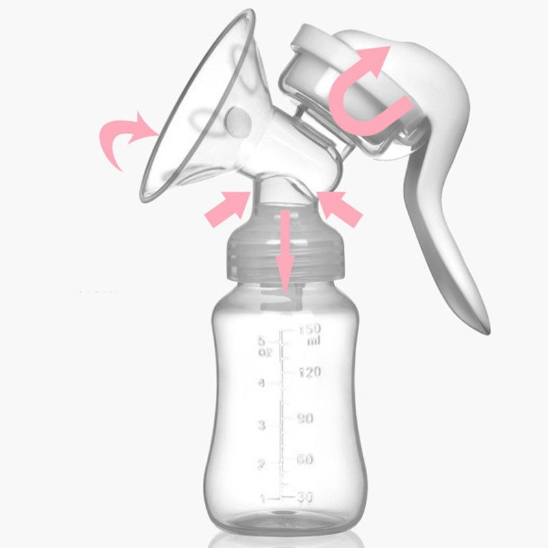 Pompa de san manuala multifunctionala, portabila, cu tetina pentru biberon, anti-scurgere, anti-reflux, 18.5x6 cm, 150 ml, silicon, recipient transparent, alb [3]