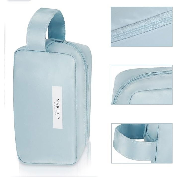 Portfard, cu maner, material impermeabil, pentru cosmetice, 16 x 11 x 7 cm, albastru [3]