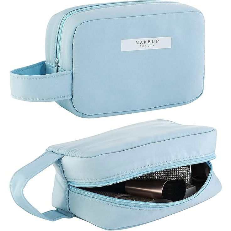 Portfard, cu maner, material impermeabil, pentru cosmetice, 16 x 11 x 7 cm, albastru [2]