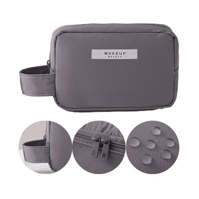 Portfard, cu maner, material impermeabil, pentru cosmetice, 16 x 11 x 7 cm, gri [3]