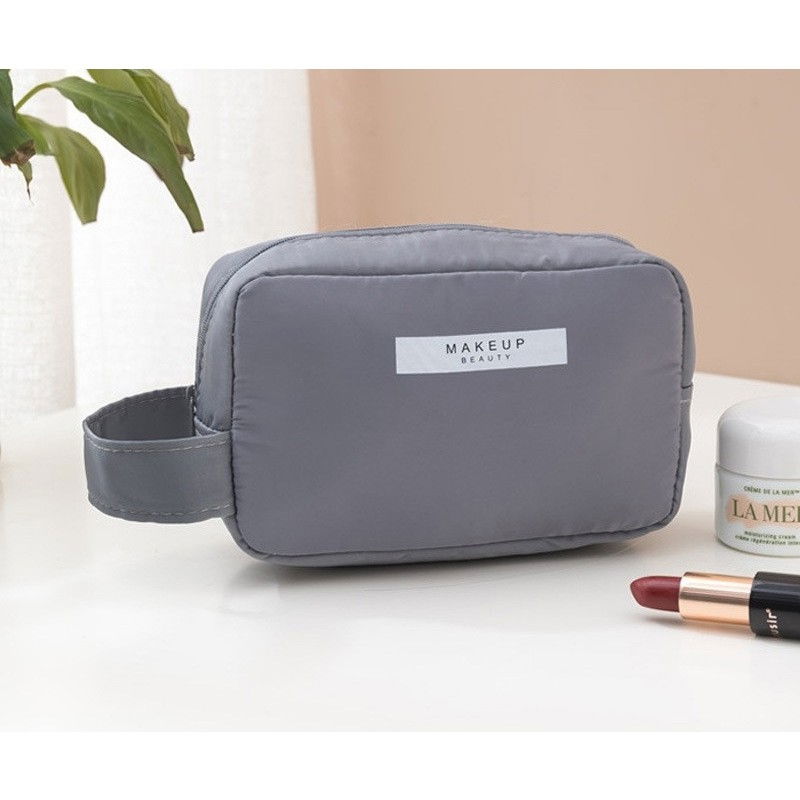 Portfard, cu maner, material impermeabil, pentru cosmetice, 16 x 11 x 7 cm, gri [2]