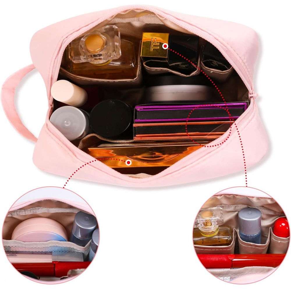 Portfard, cu maner, material impermeabil, pentru cosmetice, 16 x 11 x 7 cm, roz [3]