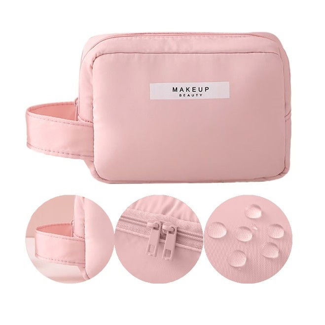 Portfard, cu maner, material impermeabil, pentru cosmetice, 16 x 11 x 7 cm, roz [5]