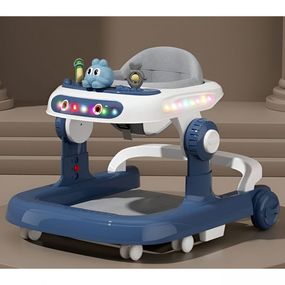 Premergator multifunctional cu roti  model iepuras, inaltime ajustabila, tavita, muzica, lumini, 66x59x41 cm, albastru [2]