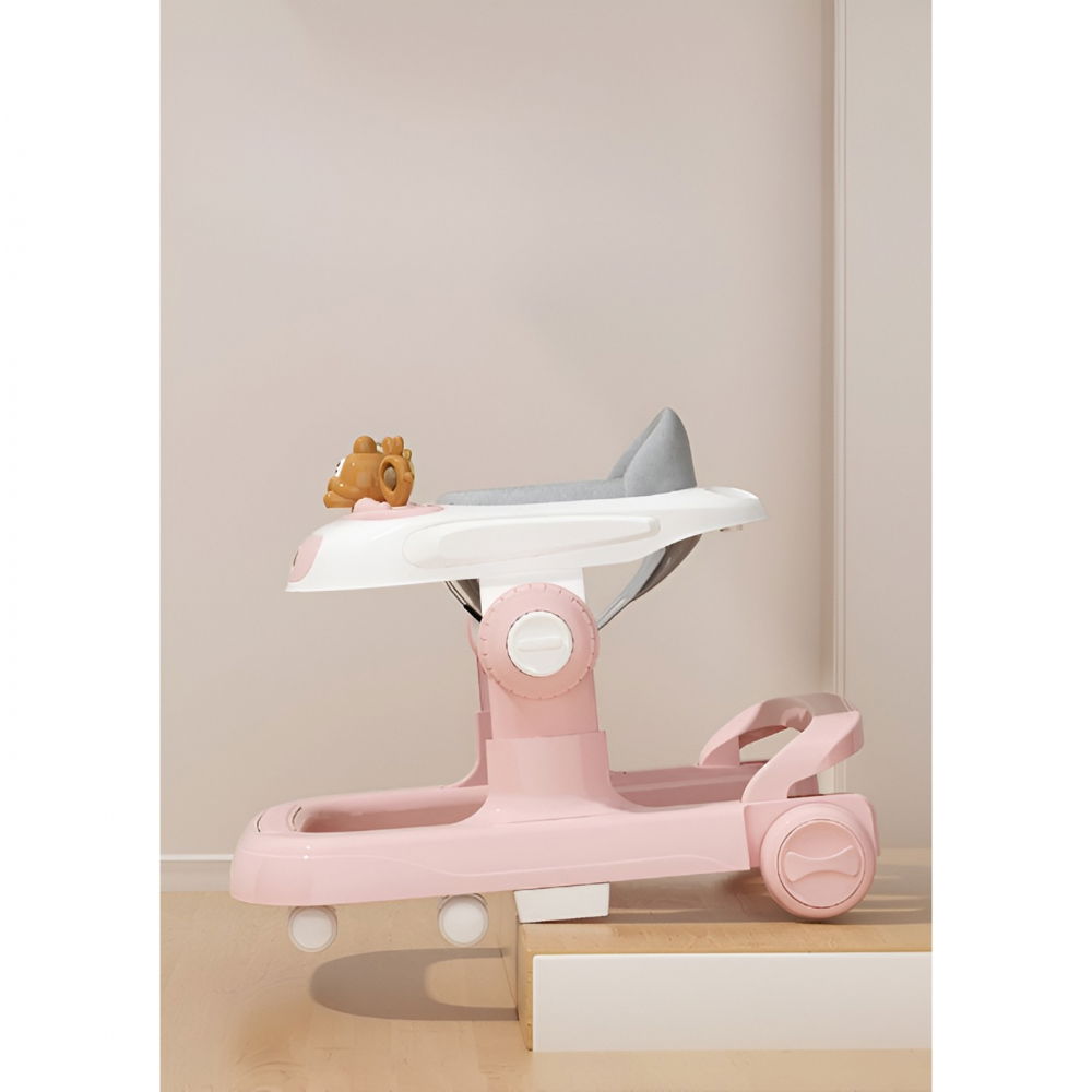 Premergator multifunctional cu roti  model iepuras, inaltime ajustabila, tavita, muzica, lumini, 66x59x41 cm, roz [7]