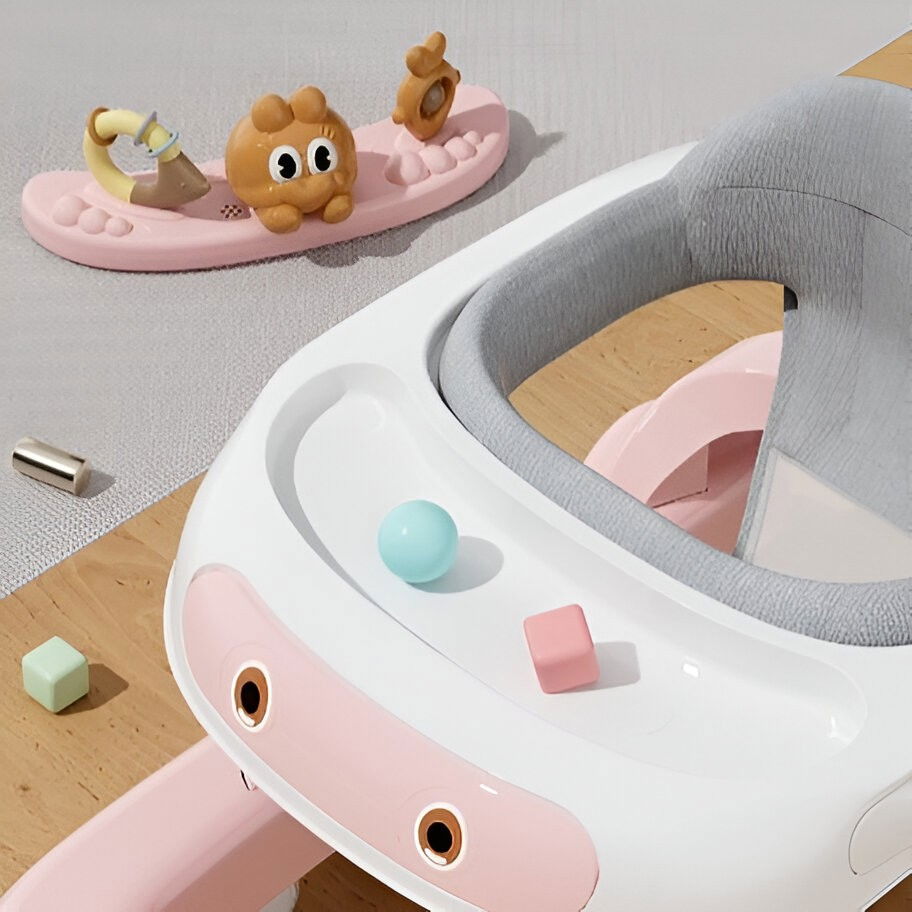 Premergator multifunctional cu roti  model iepuras, inaltime ajustabila, tavita, muzica, lumini, 66x59x41 cm, roz [3]