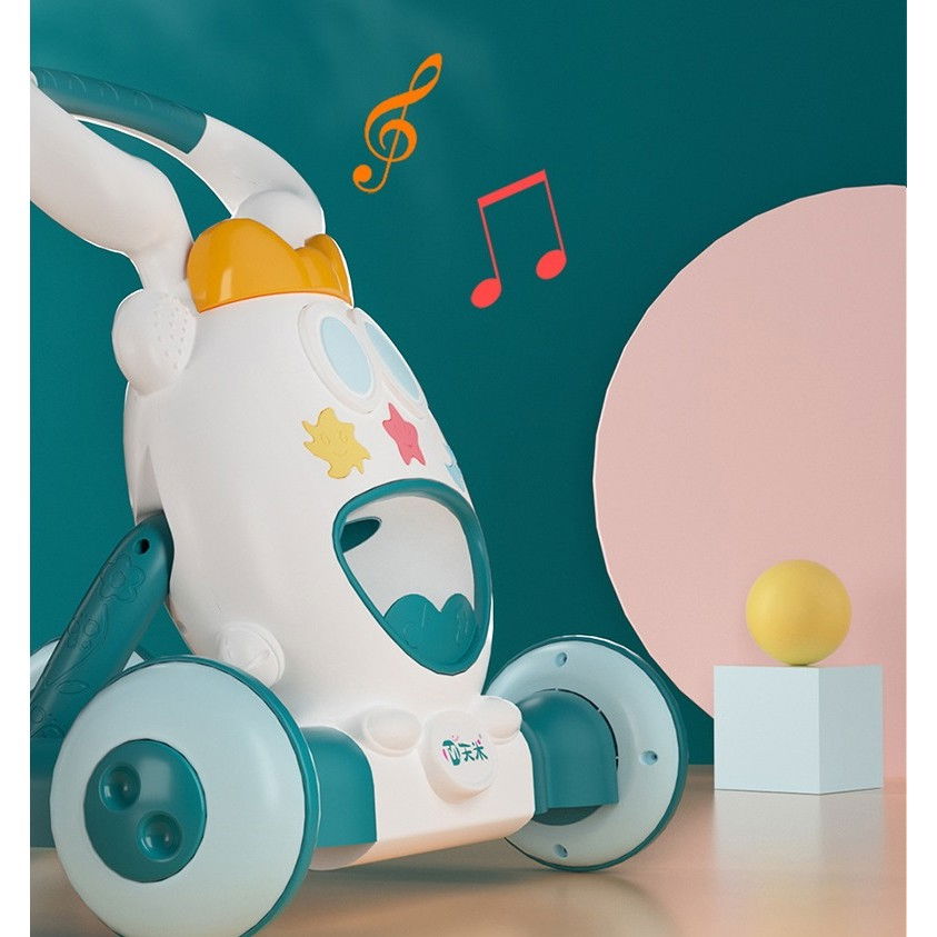 Premergator pentru copii  pliabil, viteza ajustabila, maner antialunecare, cu lumini si muzica, 46 x 57 cm, loc depozitare jucarii, inaltime ajustabila, albastru [4]