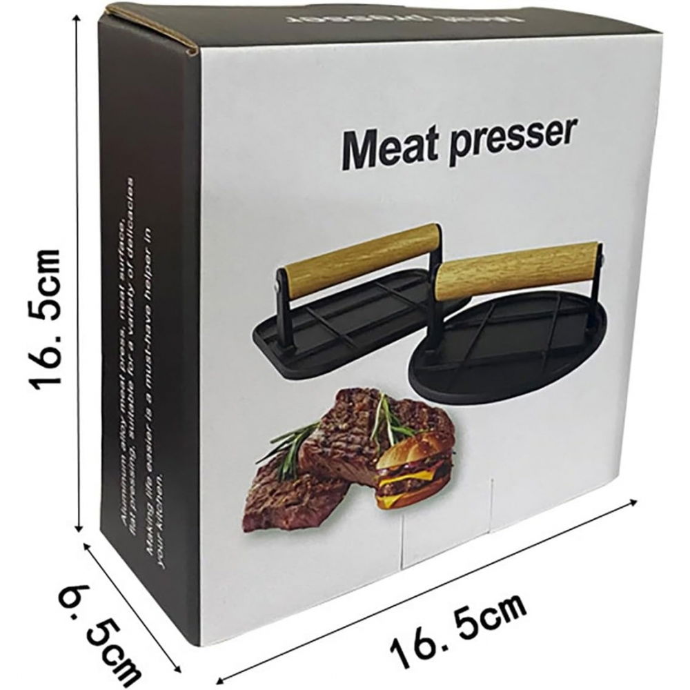 Presa manuala pentru carne, din aliaj de aluminiu, maner din lemn, presa pentru burgeri, usor de curatat si folosit, patrata, 16x16x6 cm, neagra [8]