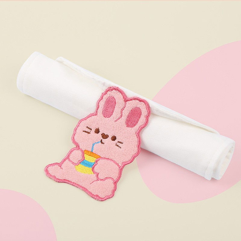 Prosop absorbant, din bumbac, pentru bebelusi, 19x28 cm, model iepuras, alb [2]